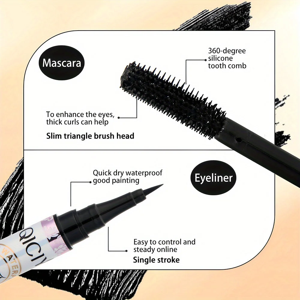Pestañas 2 en 1 + delineador de ojos rizo duradero resistente al agua y al sudor