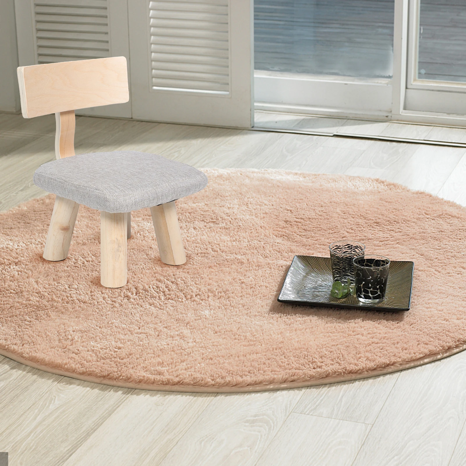 

Children Backrest Stool Kids Chair Cotton Linen Seat Foldable Toddler Home Furniture Anti Fall Bedroom Living Room Use