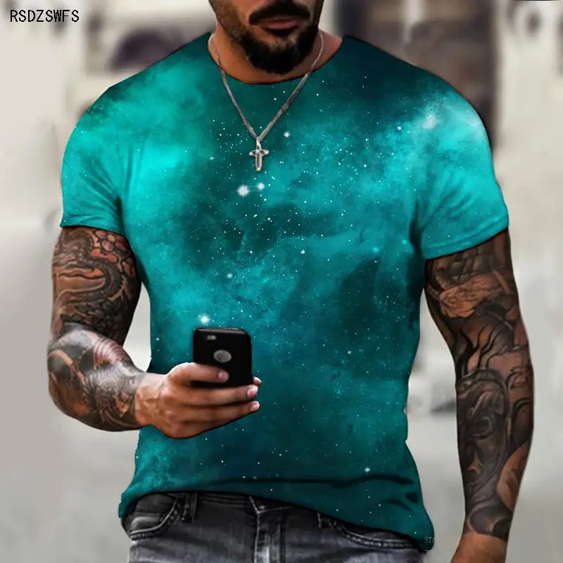 Jersey 2022 Summer Space Starry Sky Science Fiction Art Romantic 3D Printing Three-dimensional Men's and Women's T-shirts