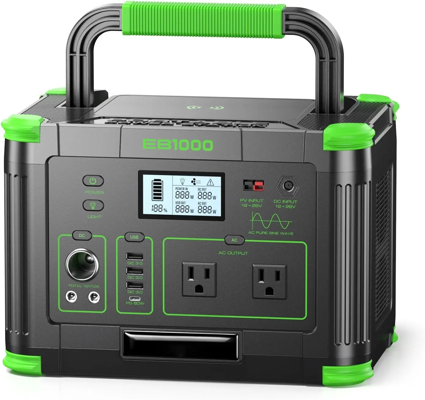 1000W 999Wh Portable Power Station & Solar Generator, Outdoor Emergency Backup Power Supply, Customized