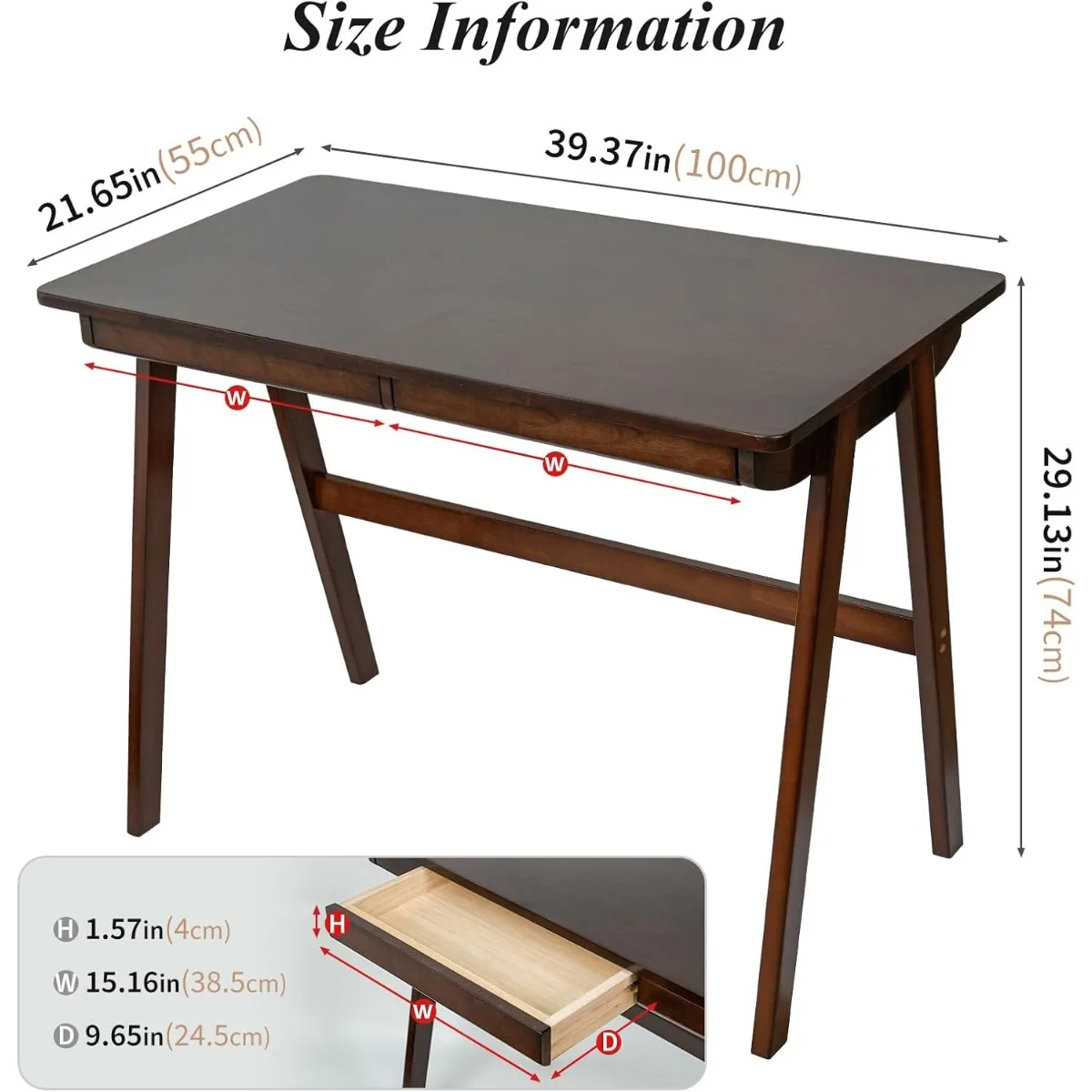 Computer Desk with Drawers, Solid Wood Writing Desk, Mid Century Modern Home Office Desks, Oak Study Table