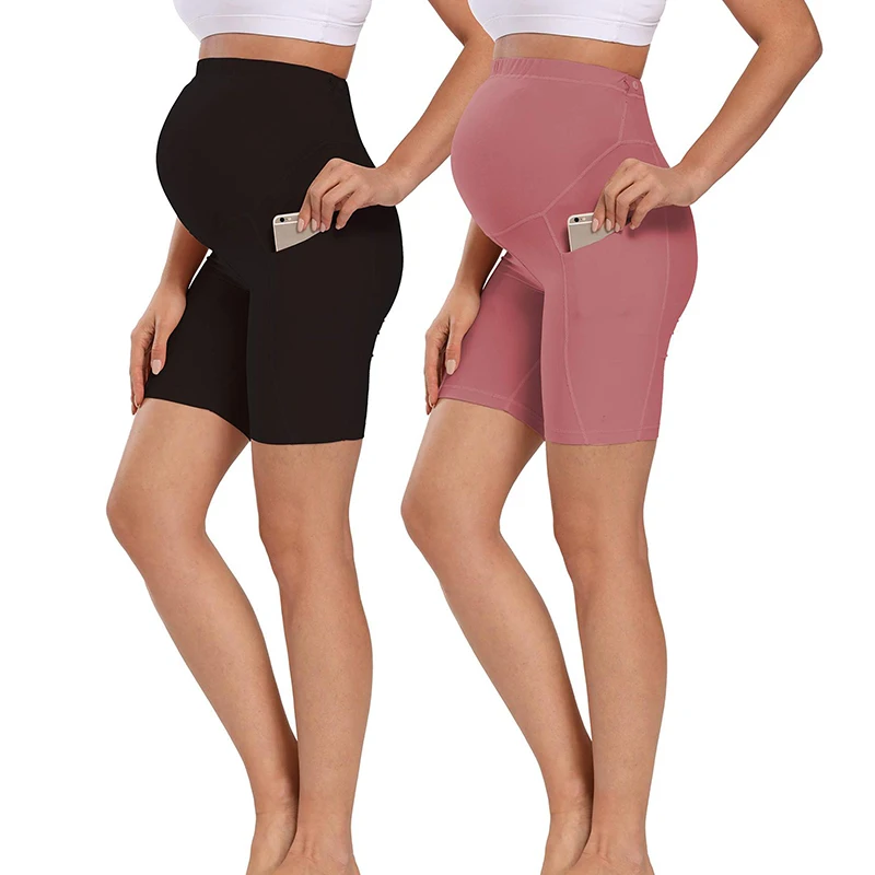 1PC Summer Maternity Leggings Woman Mini Yoga Fitness Sports High Waist Belly Pregnant Pants Slim Shorts 2024