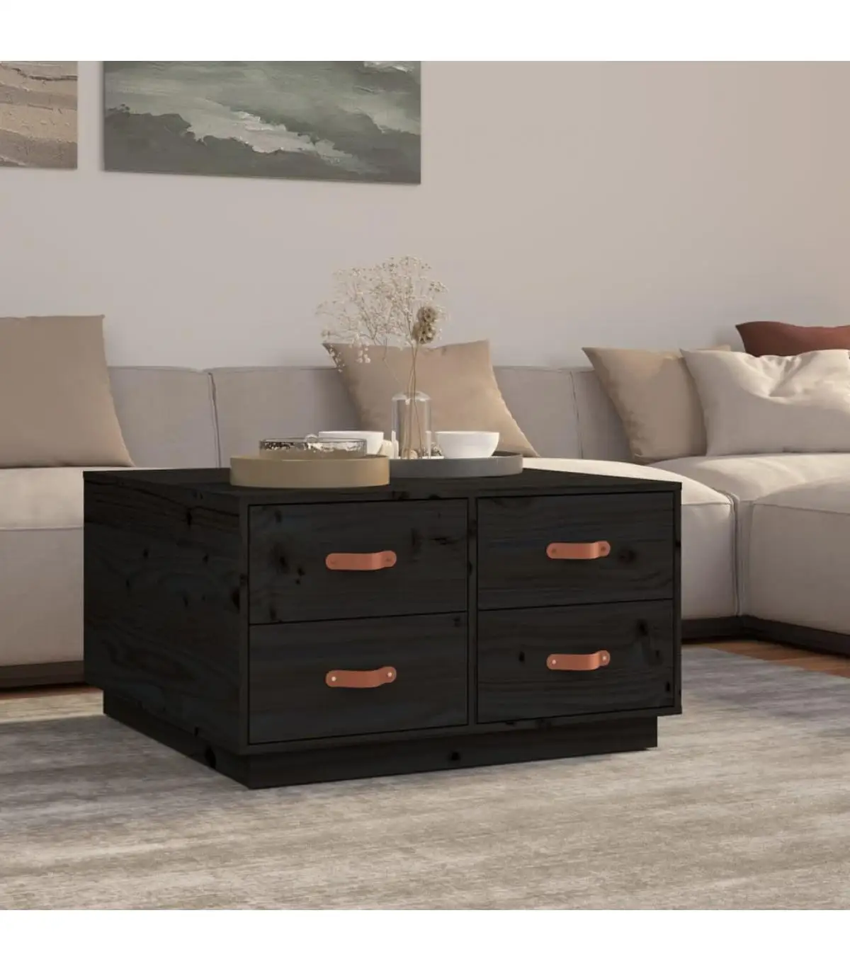 Coffee table Black Pine solid wood coffee table 80x80x45 cm