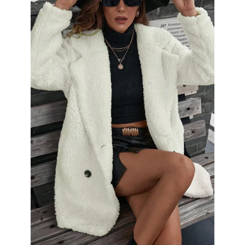 플러스 사이즈 1XL-5XL 여성의 세련된 옷깃 캐주얼 솔리드 컬러 싱글 브레스트 긴팔 재킷