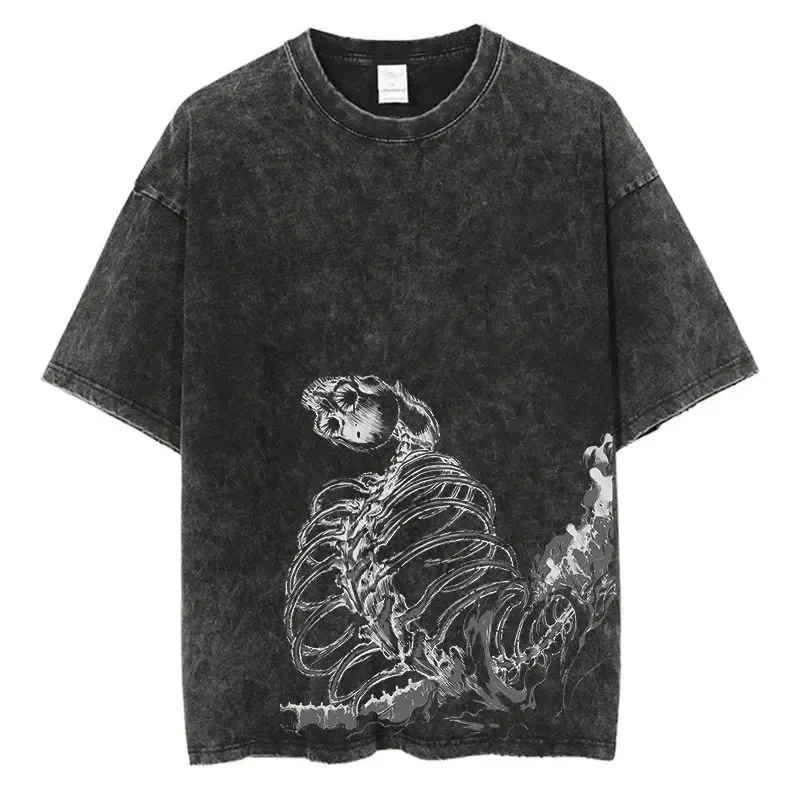 

2025 Anime Attack on Titan Tshirts Vintage Washed T Shirt Harajuku Oversize Cotton Tee Cotton Fashion Streetwear Unisex Top