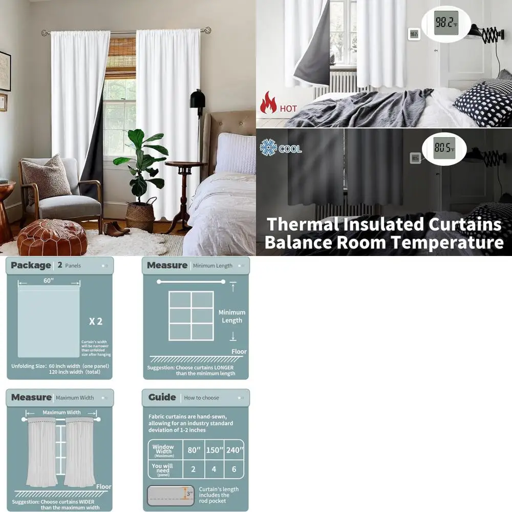 Thermal Insulated Blackout Curtains, 84 Length, 2-Panel Set, Full Room Darkening, Soundproof, Privacy, 60 Wide Each