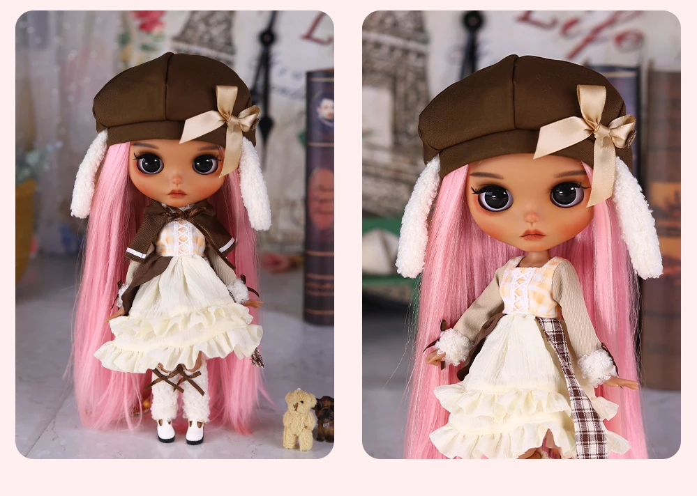 Elsie – Premium Custom Neo Blythe Doll with Pink Hair, Tan Skin & Matte Cute Face 6