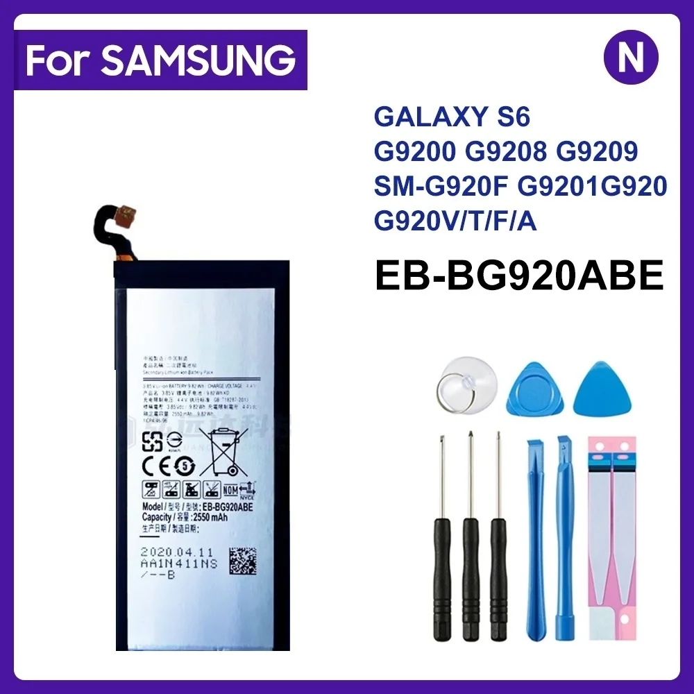 For SAMSUNG EB-BG920ABE EB-BG920ABA 2550mAh Battery For SAMSUNG Galaxy S6 G9200 G9208 G9209 G920F G920 G920V/T/F/A/I +Tools