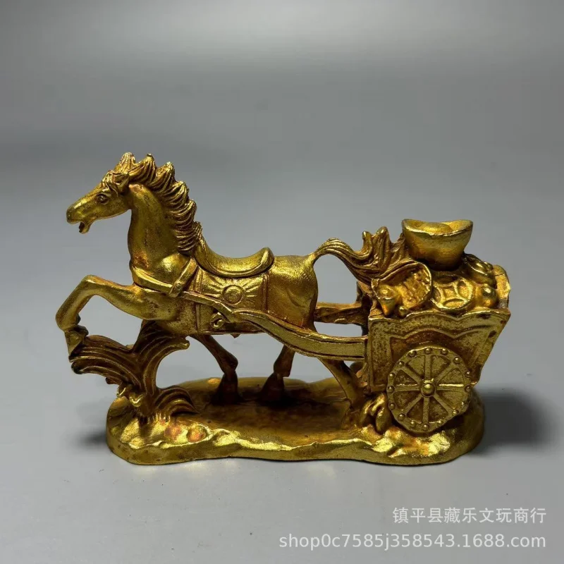 Vintage Hoard Basin Ornament, Cart Bringing Wealth, Instant Fortune, Home Office Desktop Decoration, Bronze Horse