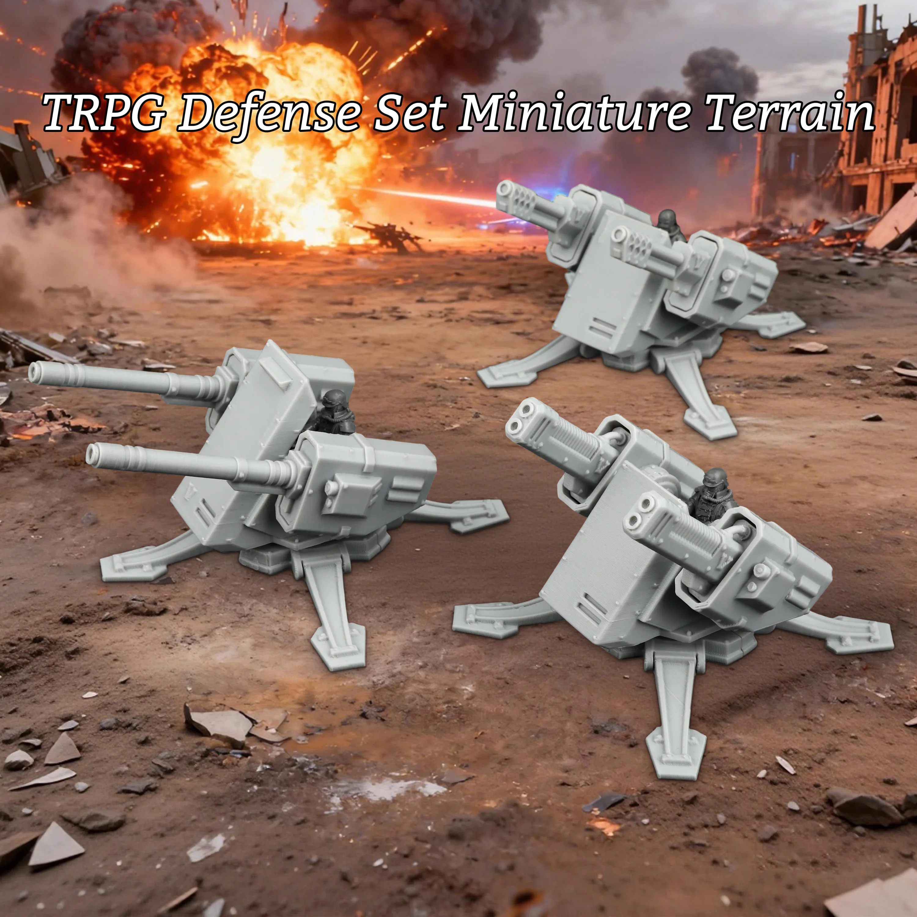 Sci-Fi Twin-Barrel Station Miniature Set, Detailed TTRPG Terrain Models for Tabletop Games, Space Dioramas and Display