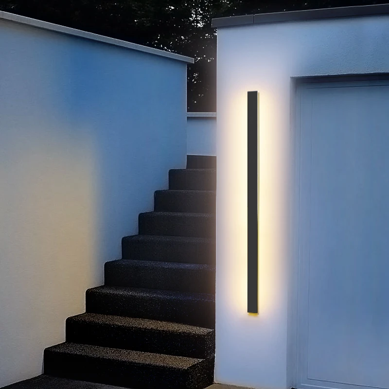 Lámpara de pared impermeable para exteriores, lámpara LED de pared larga IP65, luz de aluminio para jardín, Villa, porche, aplique de luz de 110V y