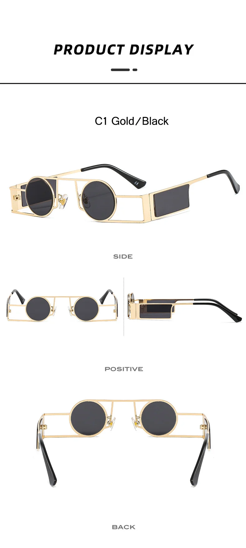 OEC CPO Punk Herren Runde Sonnenbrille Vintage Damen Retro Runde Sonnenbrille Weibliche Einzigartige Metall Steampunk Brille UV400 Oculos – Detail 5