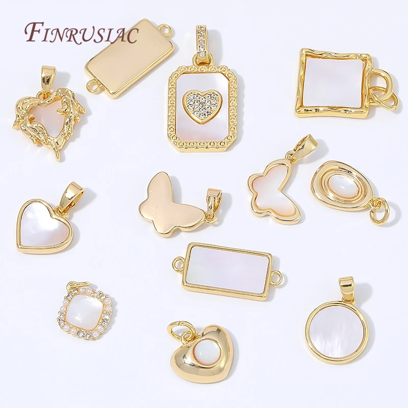 18K Gold Plated Natural White Shell Charms Heart Butterfly Pendants For Jewelry Making DIY Accessories Mother Of Pearl Charms