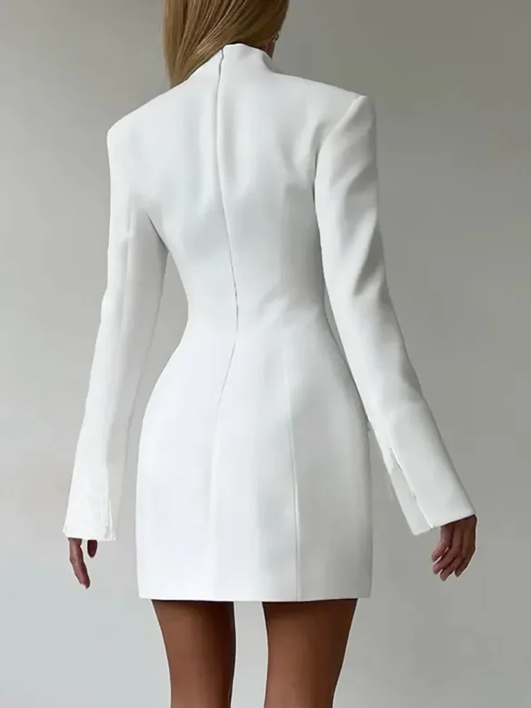 Oniflyme 秋冬新長袖スタンドカラー女性ブレザードレスシングルブレストミニドレスエレガントなオフィス女性服