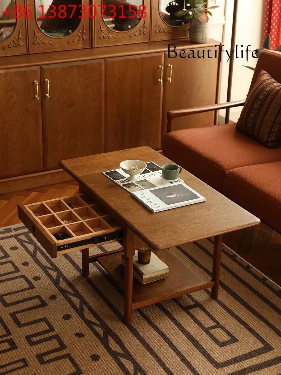 

Nordic Simple Removable Retro Folding Tea Table Solid Wood Multi-Functional Side Table Tea Table Cherrywood