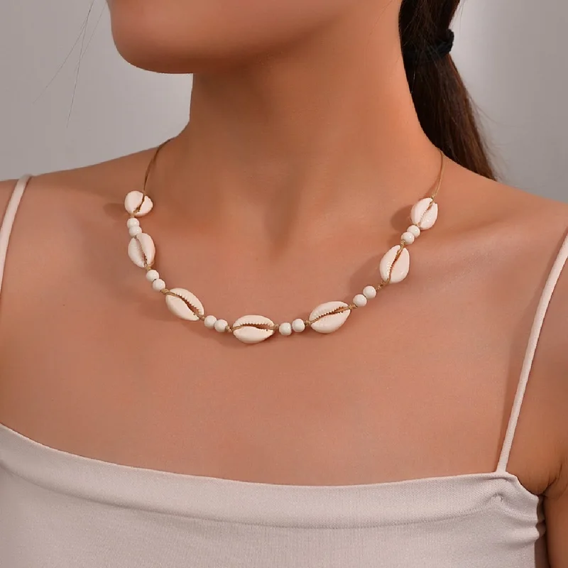 Handgemaakte Gevlochten Zeeschelp Ketting Vrouwen Sieraden Zomer Strand Shell Choker Boho Touw Kralen Kettingen Kraag Vrouw Feest Cadeau