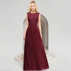 BABYONLINE Burgundy Chiffon Bridesmaid Maxi Dresses Elegant Lace Long Wedding Party Guest Evening Prom Gowns Formal Occasion