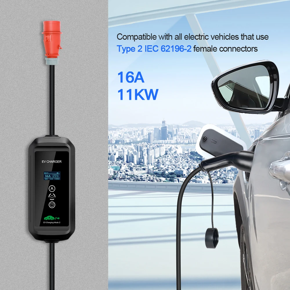 Kolanky 11KW 16A EV Portable Charger Type2 IEC62196-2 EVSE Charging Box Electric Vehicle PHEV Cars Charger CEE Plug 5M/10M Cable