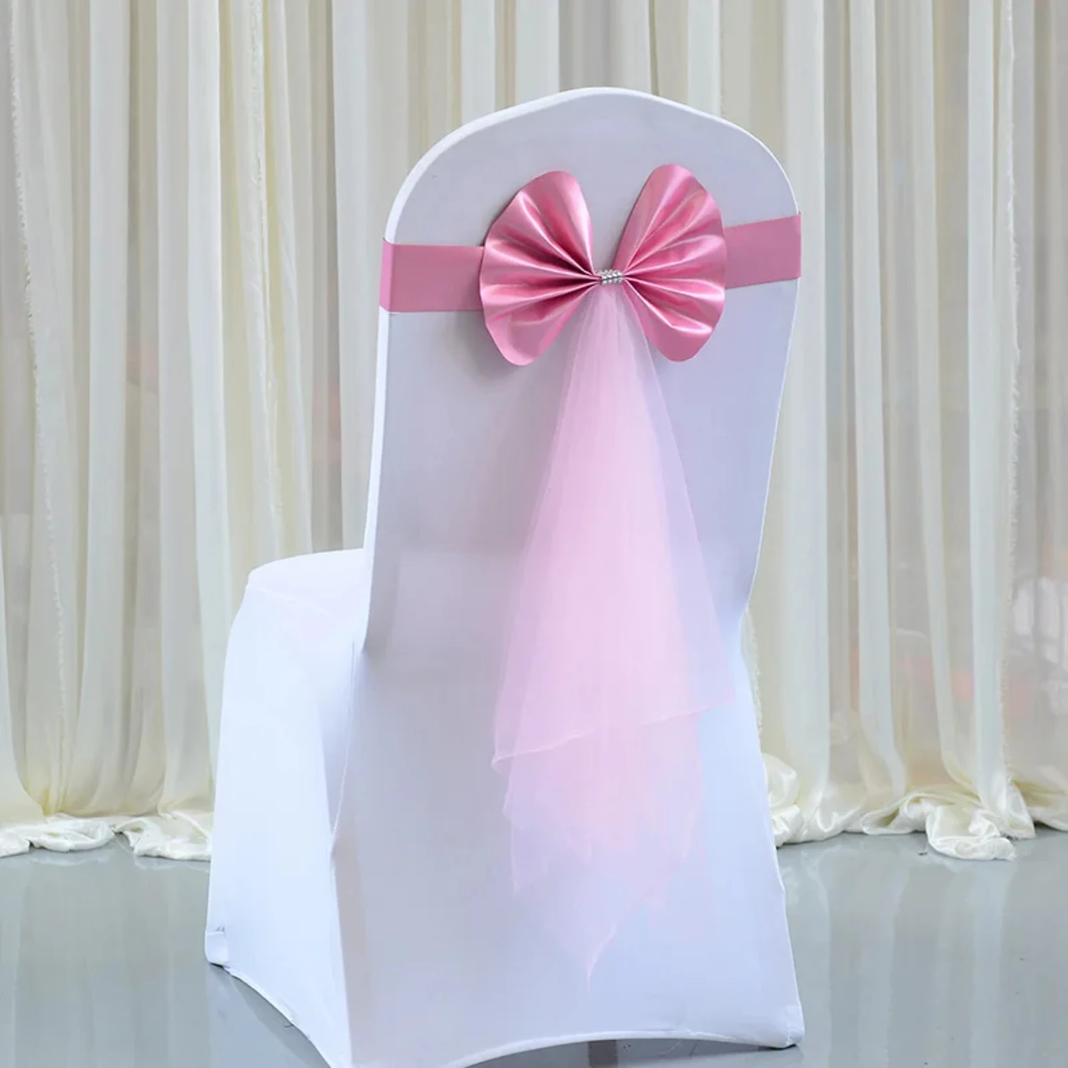 

10pcs Chair Sashes Stretch Spandex Chair Bow Knot With Organza Ribbon Wedding Banquet Birthday Hotel Party Decor