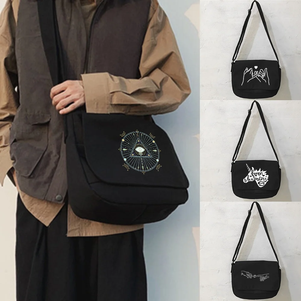 

Portable Messenger Bag Large Capacity Shoulder Bags White Picture Series Canvas Flap-bag Casual Vintage Handbags