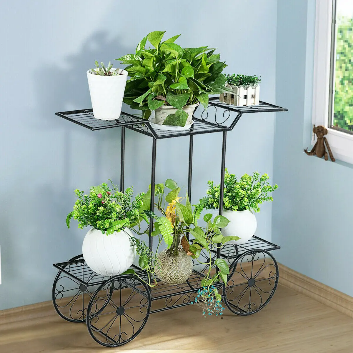 Large Metal Plant Stand Indoor 6 Tier Garden Cart Plant Holder Wrought Iron Plants Display Shelf Rack Outdoor Decorating Garden image 4