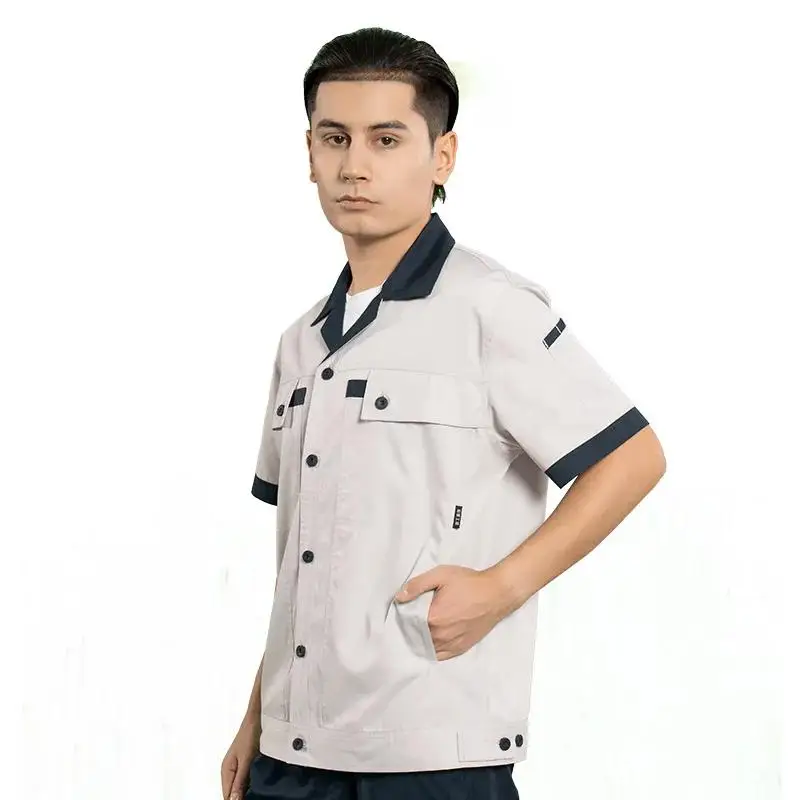 

Summer Short Sleep Workshop Work Suit Uniform Coat Customized Name Printed Logo Factory Paint Repair Welder Jacket