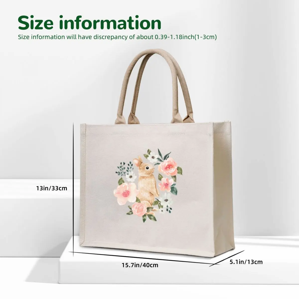 Watercolor Bunny Floral Tote Bag Custom bag Candy bags tote bag screen