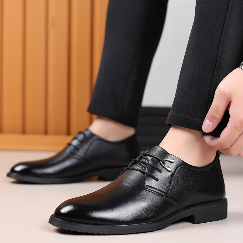 High Quality Leather Men Casual Shoes Breathable formal Mens Dress Shoes Italian Luxury Brand Lace-Up Non-slip Men Driving Shoes