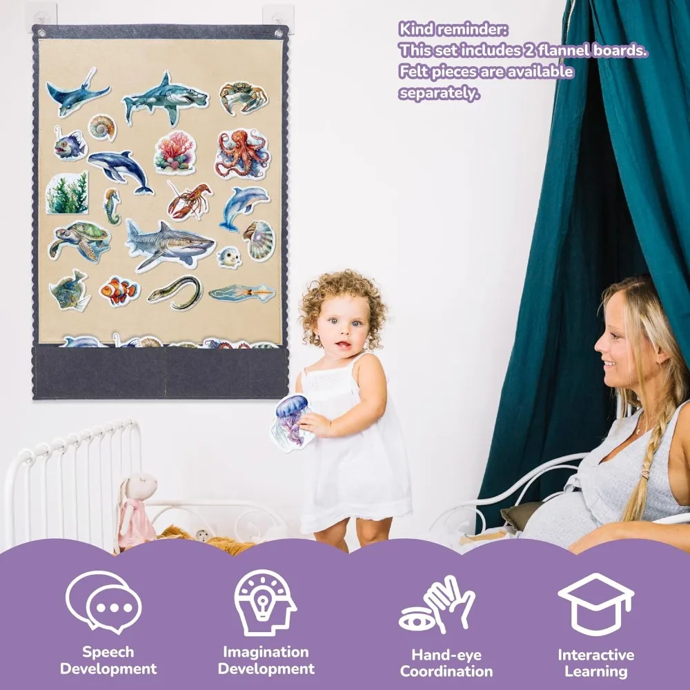 Large Felt Board for Toddlers, 32x22 Inch Flannel Board with 2 Storage Pockets for Classroom and Daycare view 3