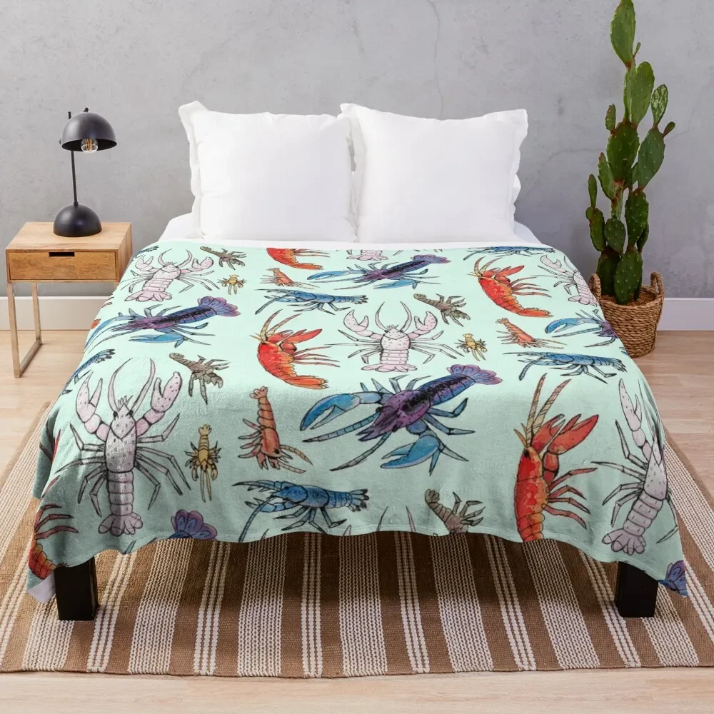 Colorful Aquatic Crayfish Species in Watercolor Throw Blanket Luxury Blankets For Sofas Bed covers Thermal Blankets