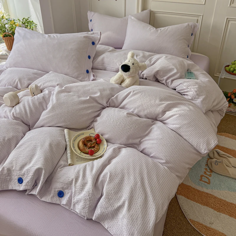 1pc Jacquard Quilt Cover with Button Single/Queen/King Size housse de couette Skin-friendly Solid Color Duvet Cover for Home