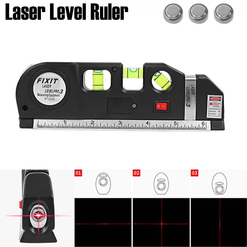 Three-position Laser Level Vertical Crosshair Infrared Measuring Ruler With Metric/Imperial 2.5M Tape Measure Straight Ruler