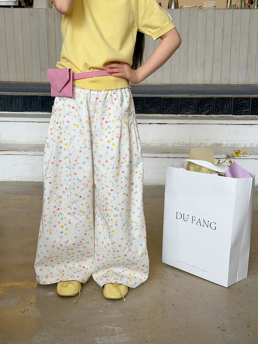 2026 New Winter Baby Girls Printed Pants Thicken Warm Cotton-padded Korean Style Children Casual Trousers