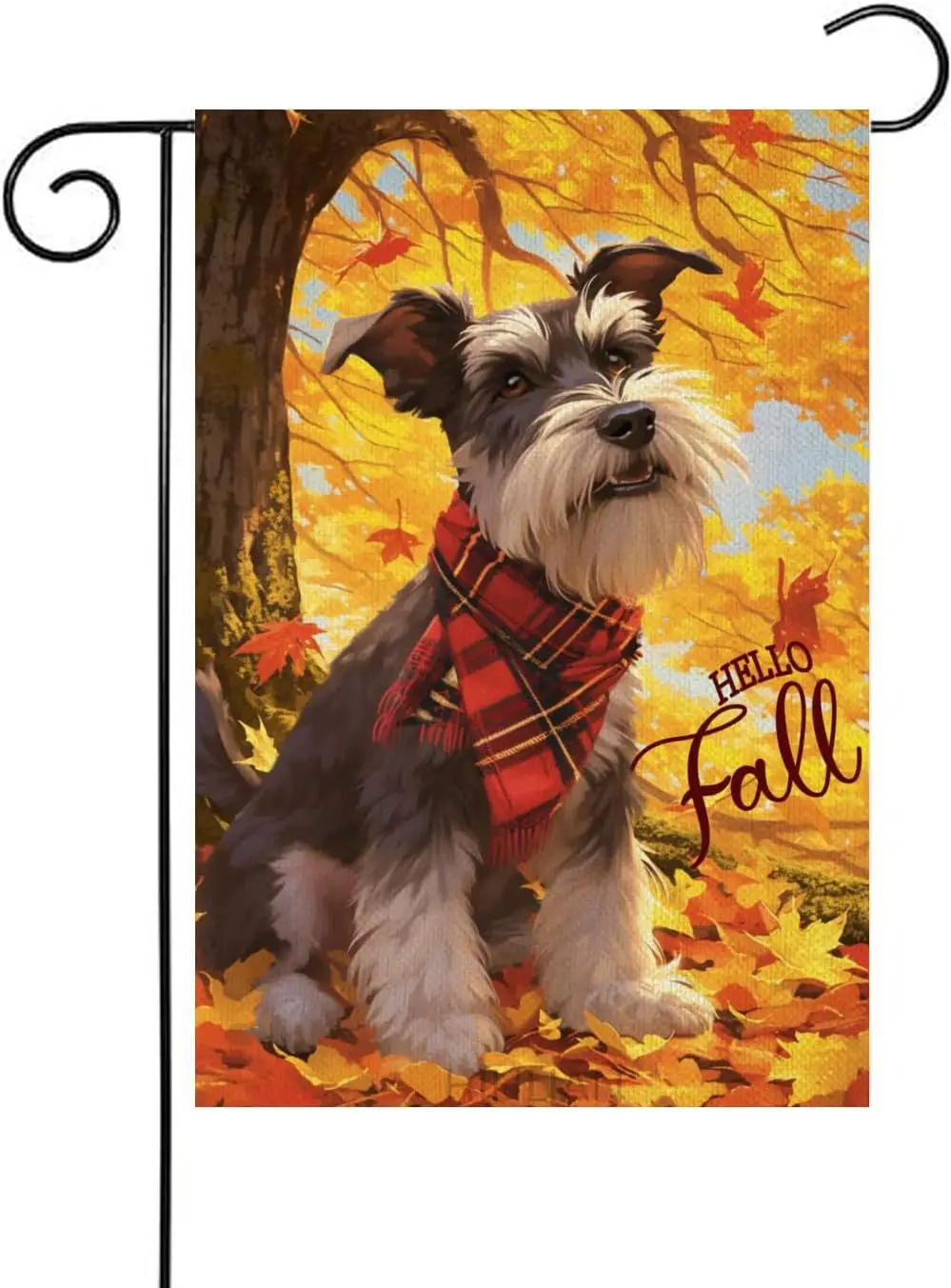Hello Fall Garden Flag 12x18 Double Sided, Schnauzer Dog Garden Flag Maple Leaves Fall Thanksgiving Outside Outdoor House Ya uui