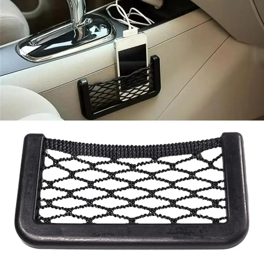 Car Organizer Storage Bag Auto Paste Net Pocket Phone Car Accessories Holder Universal 15*8cm 20*8cm P1g6