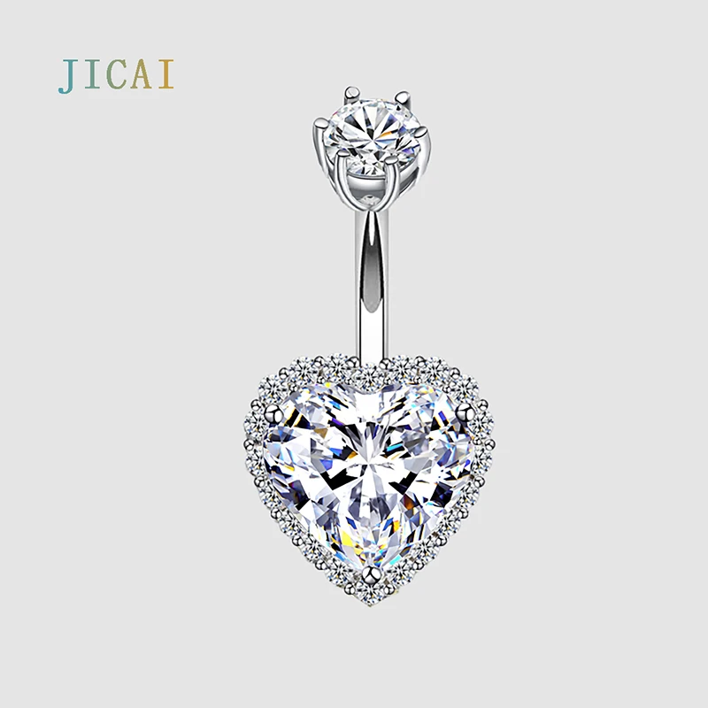 

JICAI 925 Sterling Silver love Heart Belly Piercing Button Rings Body Jewelry For Women Zircon Sexy Accessories Wholesale C1803