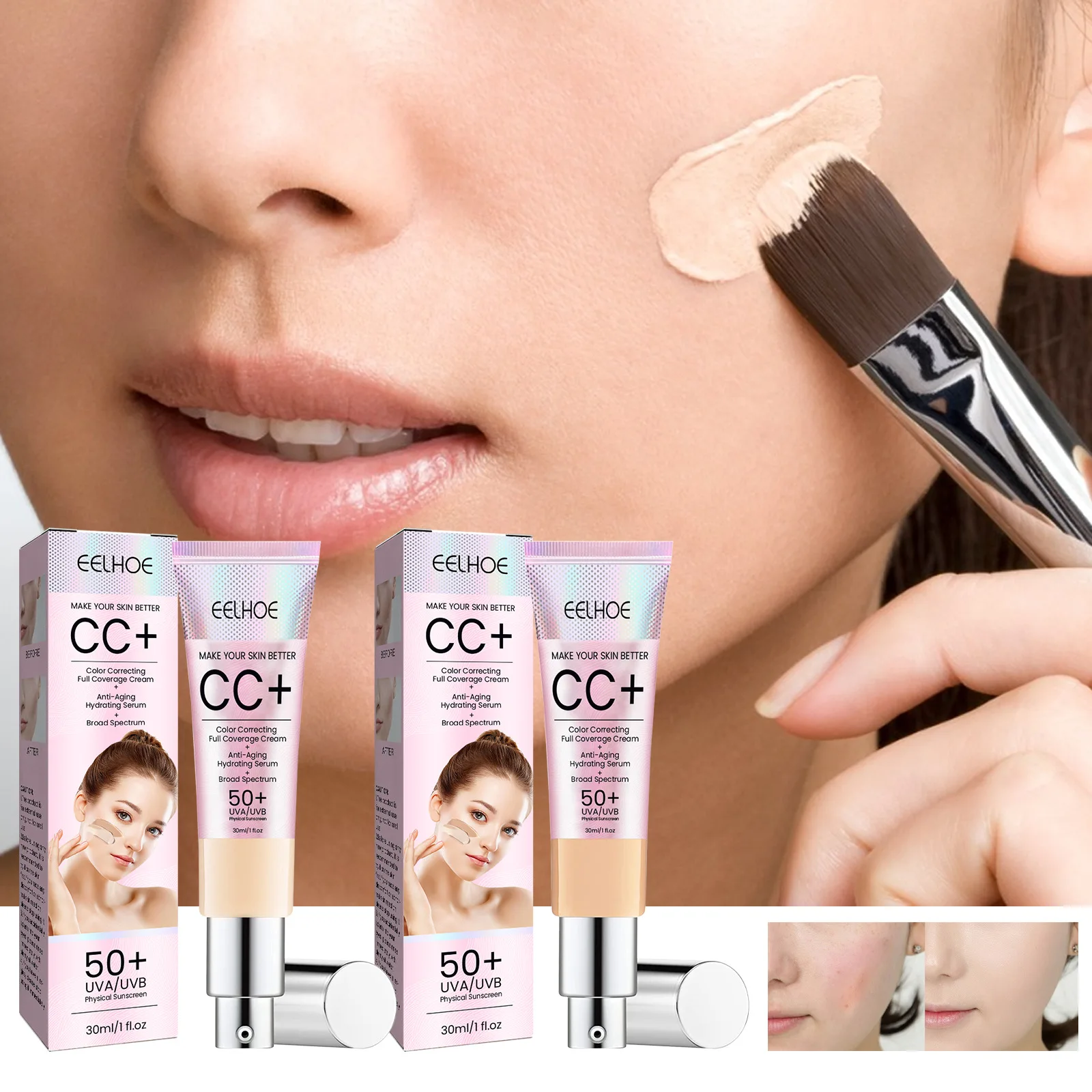 Repair CC Cream Natural Concealer Waterproof Smear-Proof Repair Whitening Skin Moisture Replenishment Liquid Foundation Makeup