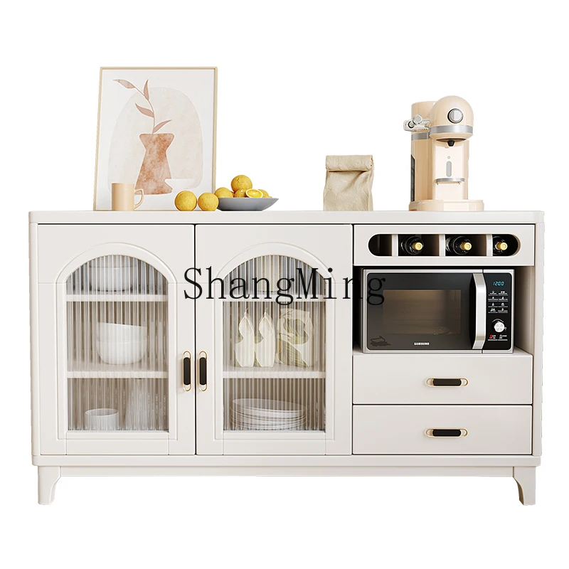 

SM cream wind solid wood dining side wine cabinet modern simple living room rock slab tea storage cabinet
