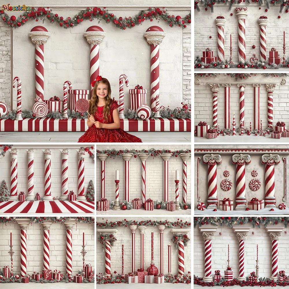 

Christmas Candy Cane Palace Photography Background Xmas Wreath White Wall Backdrop Winter Child Birthday Wonderland Studio Booth