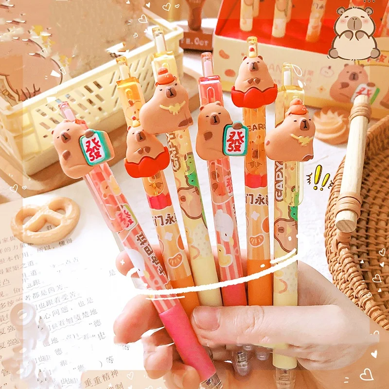 Imagem -02 - Capivara Canetas Apagáveis Gel para Escrever Tinta Azul Roller Pen Papelaria Kawaii Material Escolar Bonito 0.5 mm 36 Pcs por Lote