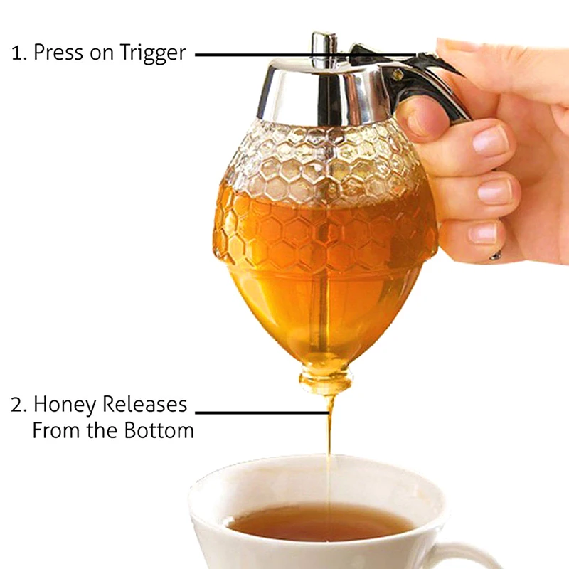 Honey Syrup Dispenser Glass Honey Squeeze Storage Kitchen Honey Container Dispenser Pot Vintage Honeycomb Bottle