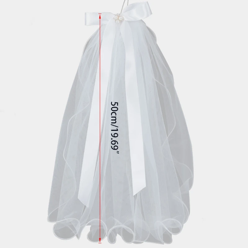 Voile mariée à 1 niveau avec peigne, orné d nœud délicat, bord court bouclé, Tulle transparent pour mariage, 2