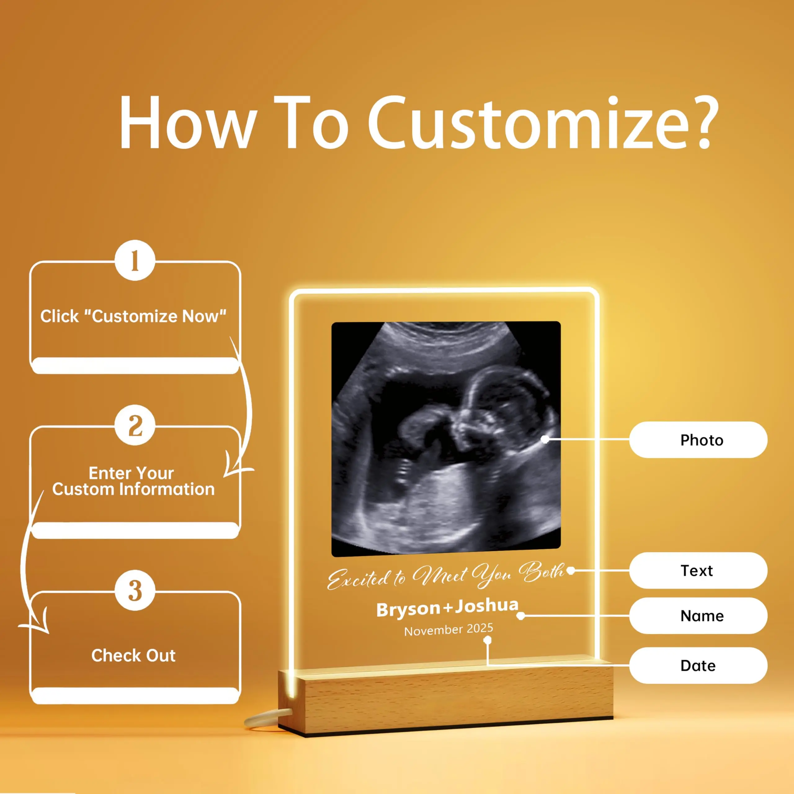 Custom Ultrasound Night Light Baby Shower Gift Newborn Nursery Decor Pregnant Mom Sonogram Keepsake Pregnancy Announcement Gifts