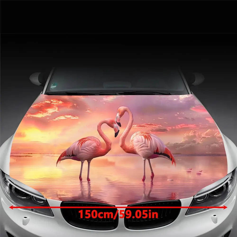 Pink Sky Cloud Flamingo Print Car Hood Wrap Color Vinyl Sticker Truck Graphic Bonnet DIY Auto Accessories Decoration Decal