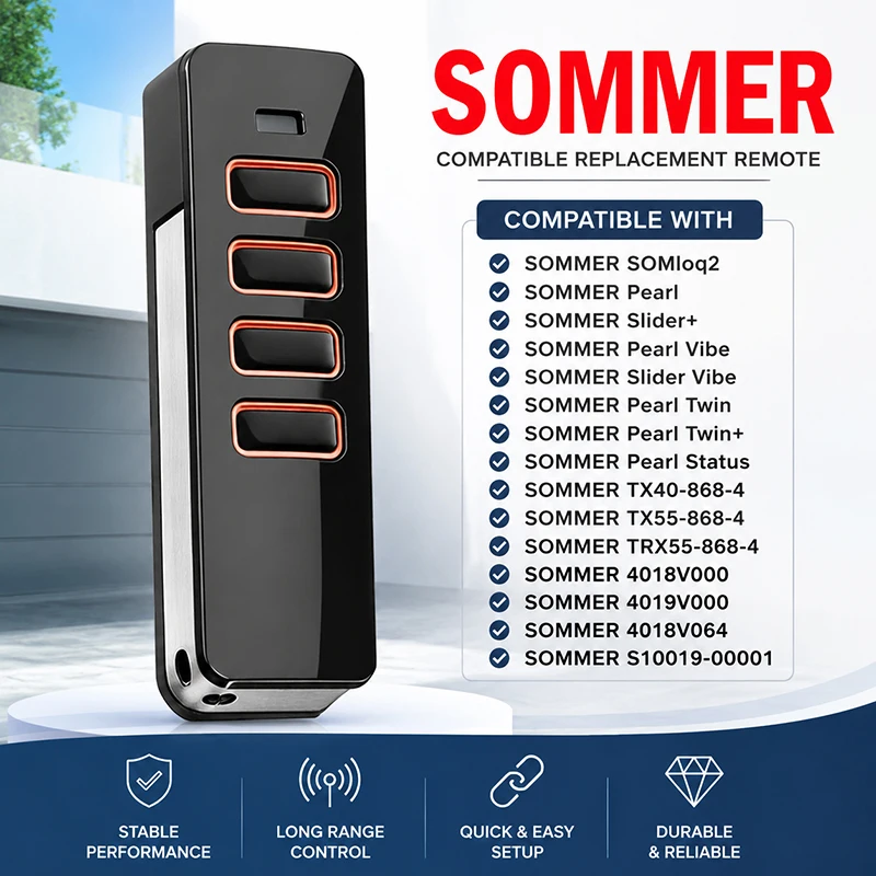 SOMMER 868MHz Pearl Fernbedienung für Twin Status 4018 4019 TX55-868-4 4018V000M SOMloq2 Garagentor-Fernbedienung