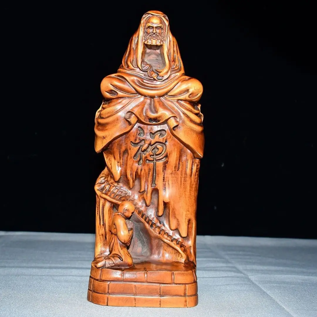 Hand Carved Wood Dharma Patriarch Statue Figurine Home Desktop Ornament Craft Gift