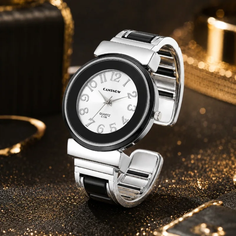 CANSNOW Luxury Women's Bracelet Watch Fashion Two-tone Arabic Numerals Quartz Wristwatch Elegant Ladies Dress Jewelry Gift Clock