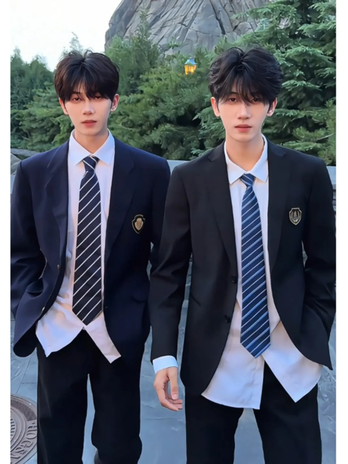 

Youthful Student Style Black Shoulder Padded Men's Casual Suit Korean Cool Jacket Polyester Fiber Standard Fit Online Exclusive