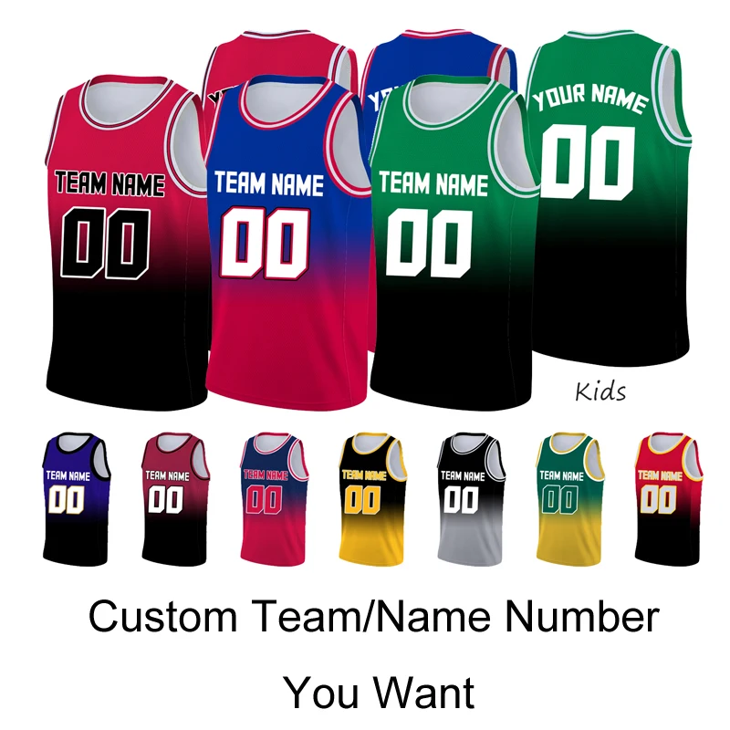 Summer Child Basketball Jersey Kid Red Gradient Custom Name Tank Top Team Shirts Boy Training Sports T-shirt Basketball Outfit