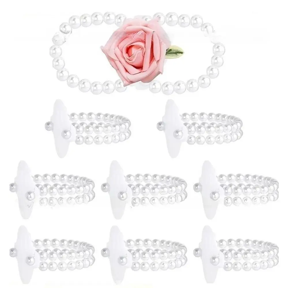 10 Buah Gelang Mutiara Pernikahan Elastis Pergelangan Tangan DIY Dekorasi Gelang Korsase Melar Gelang Korsase Buatan Tangan Elegan Pengantin